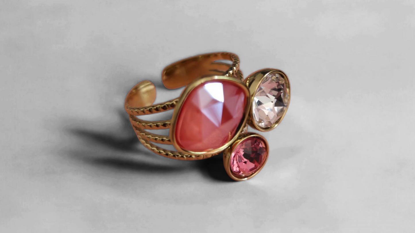 Bague trilogie SUBLIMA ajustable composée de trois cristaux Swarovski