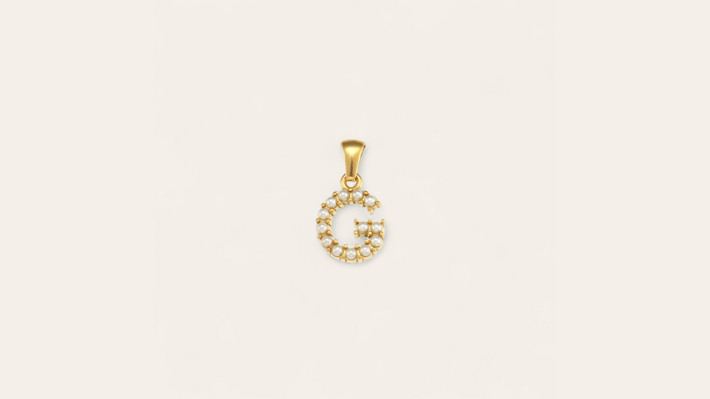 Charm Lettre "G" avec perles Nacrées, doré ( chaine offerte )