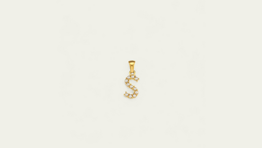 Charm Lettre "S"  avec perles Nacrées, doré ( chaine offerte )