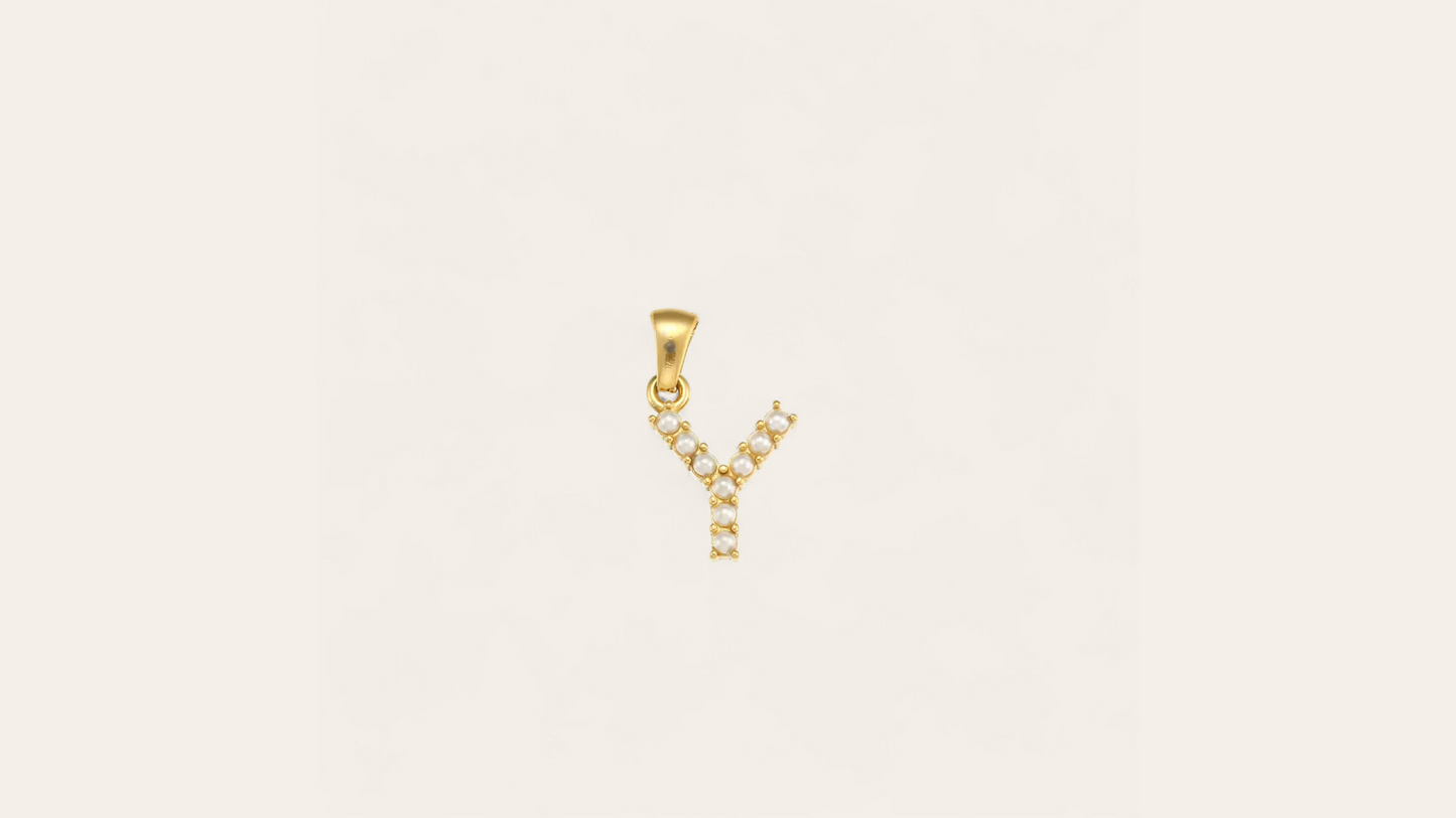 Charm Lettre "Y"  avec perles Nacrées, doré ( chaine offerte )