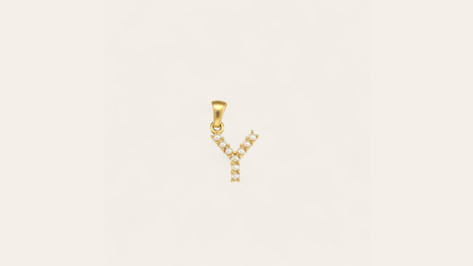 Charm Lettre "Y"  avec perles Nacrées, doré ( chaine offerte )