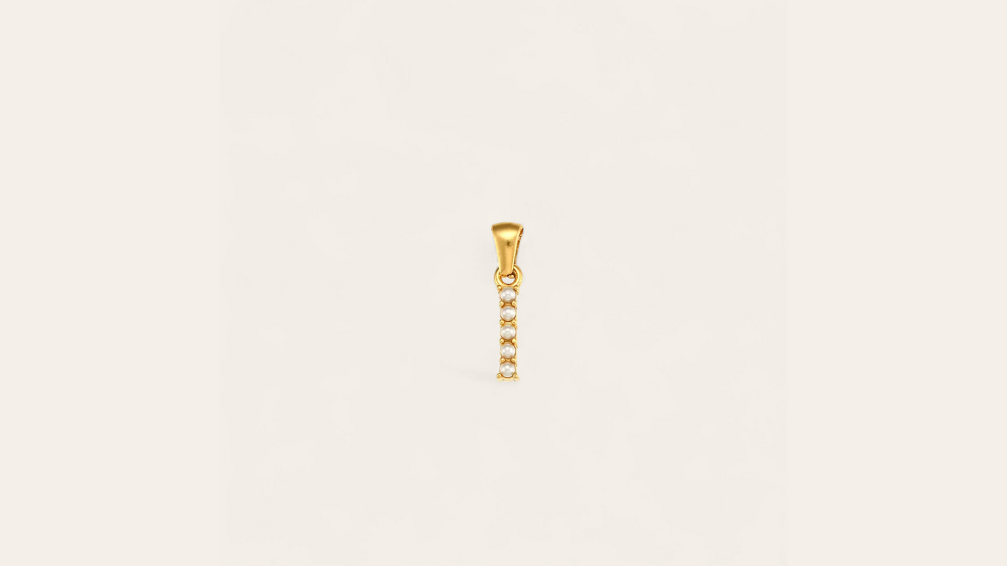 Charm Lettre "I"  avec perles Nacrées, doré ( chaine offerte )